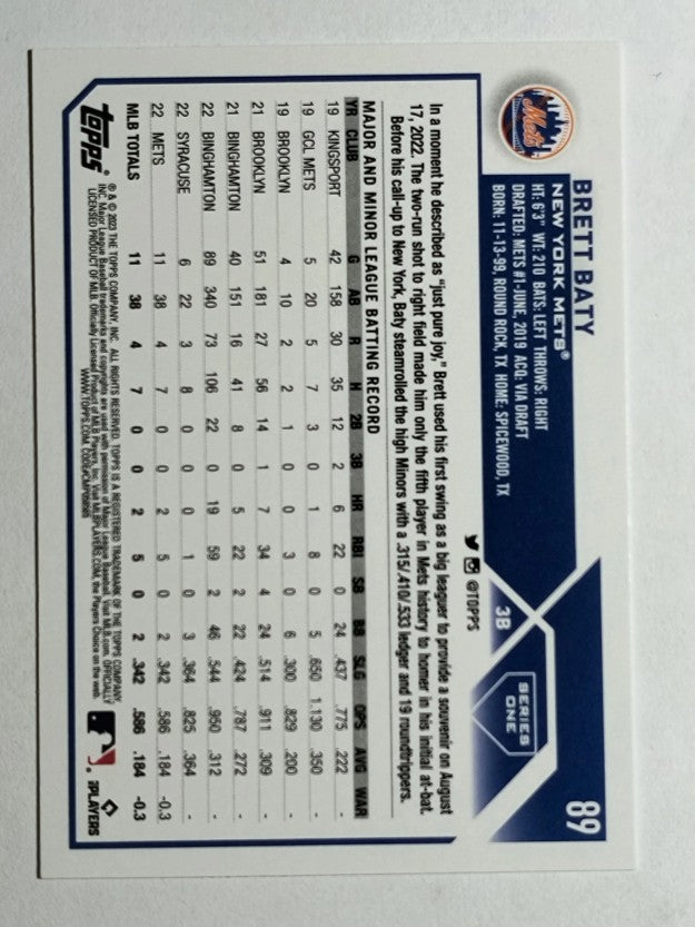 2023 Topps #89 Brett Baty RC