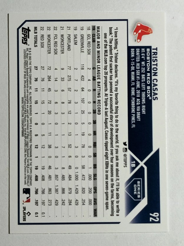 2023 Topps #92 Triston Casas RC