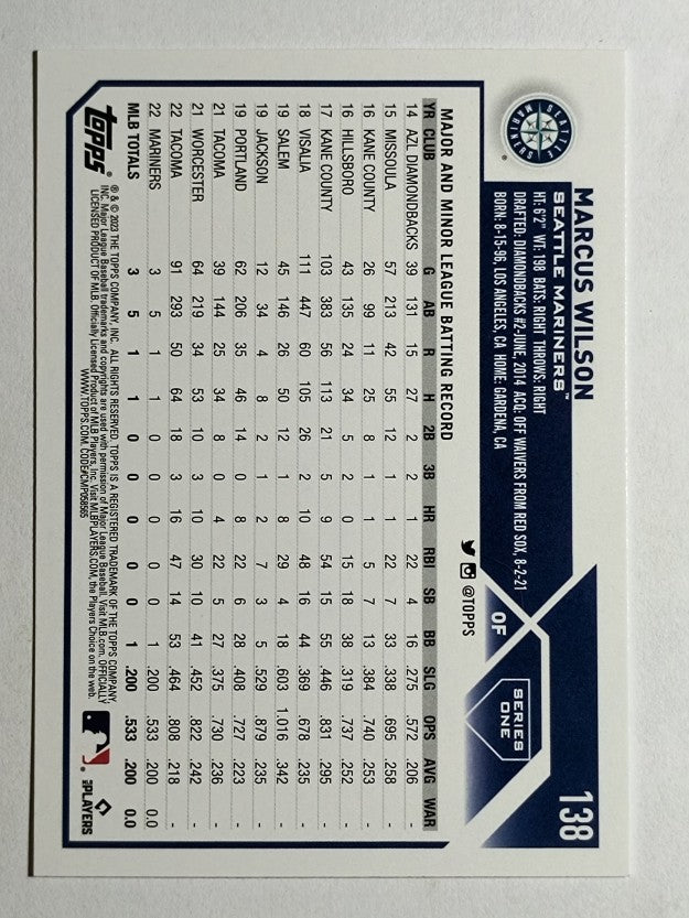 2023 Topps #138 Marcus Wilson RC
