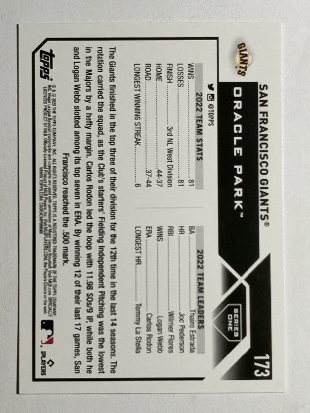 2023 Topps #173 San Francisco Giants TC
