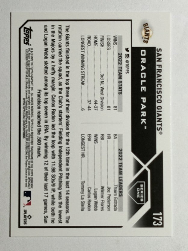 2023 Topps #173 San Francisco Giants TC