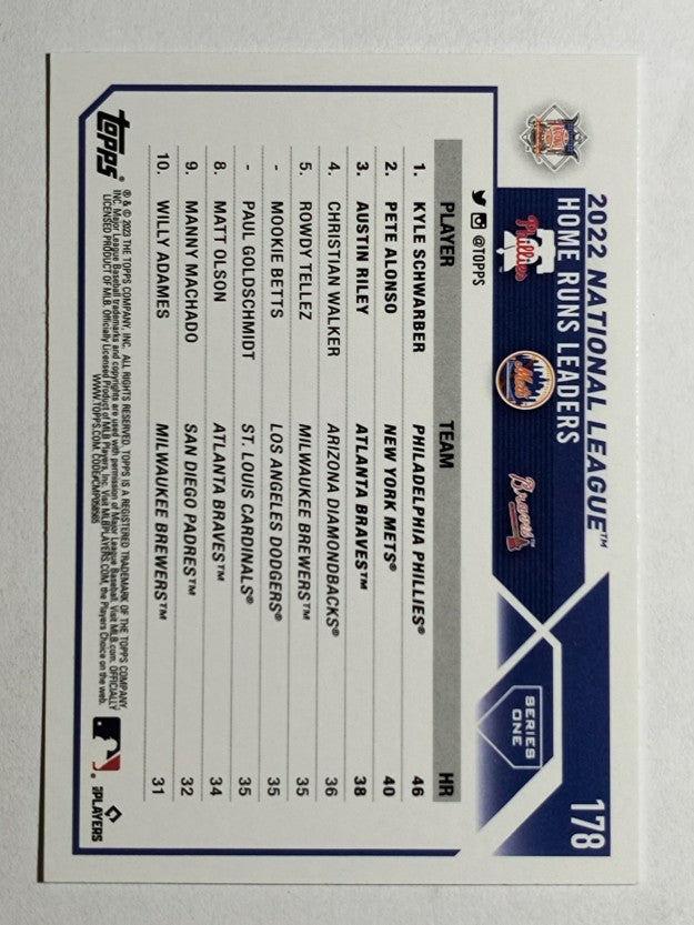 2023 Topps #178 Austin Riley/Kyle Schwarber/Pete Alonso LL