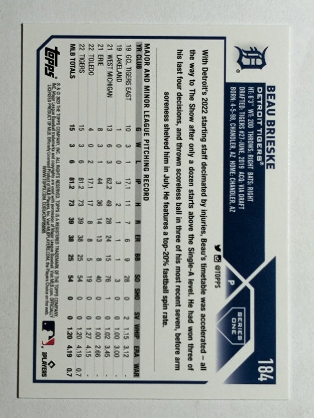 2023 Topps #184 Beau Brieske