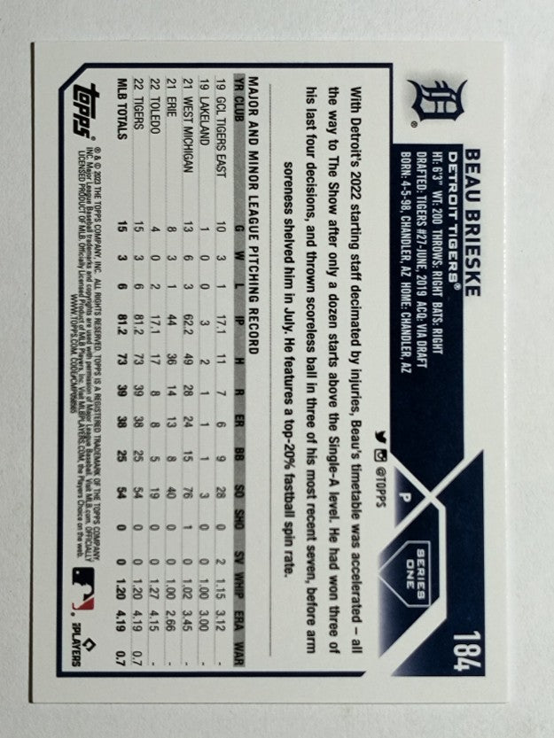 2023 Topps #184 Beau Brieske