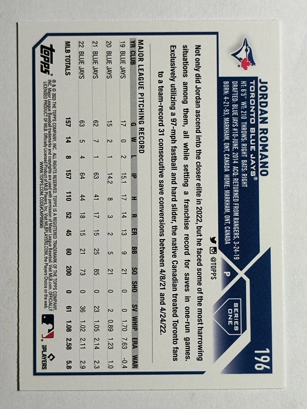 2023 Topps #196 Jordan Romano