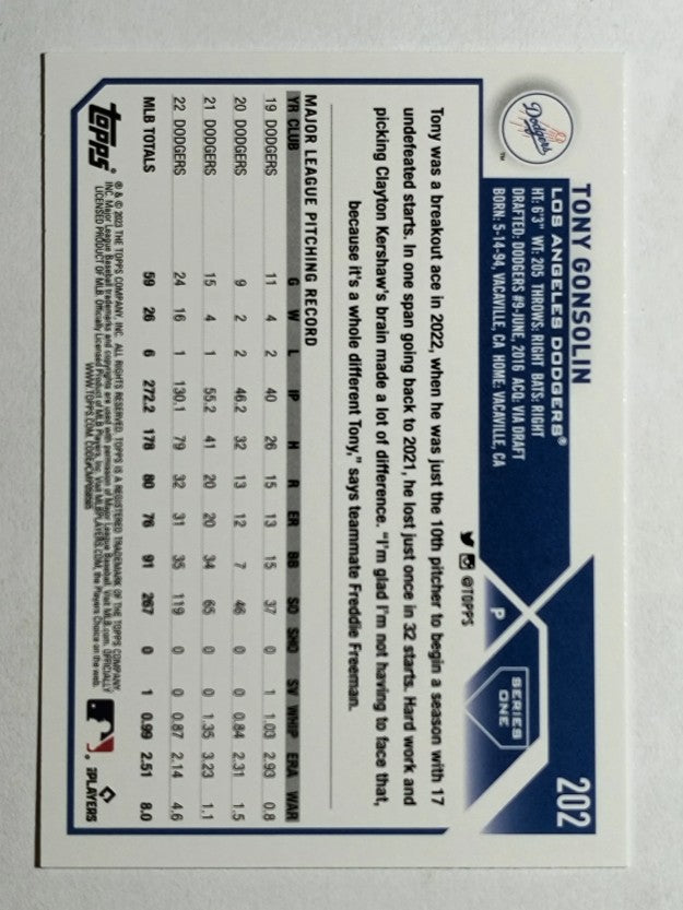 2023 Topps #202 Tony Gonsolin