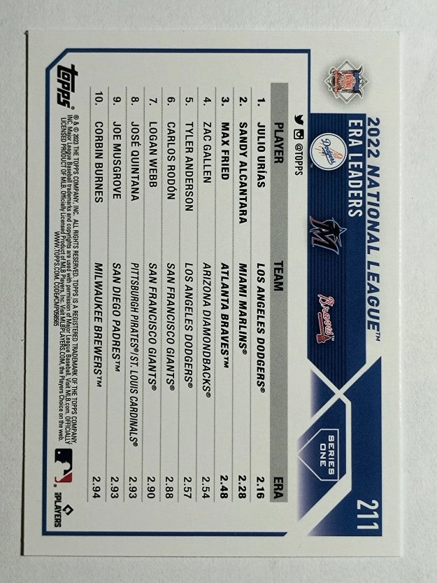 2023 Topps #211 Max Fried/Sandy Alcantara/Julio Urias LL