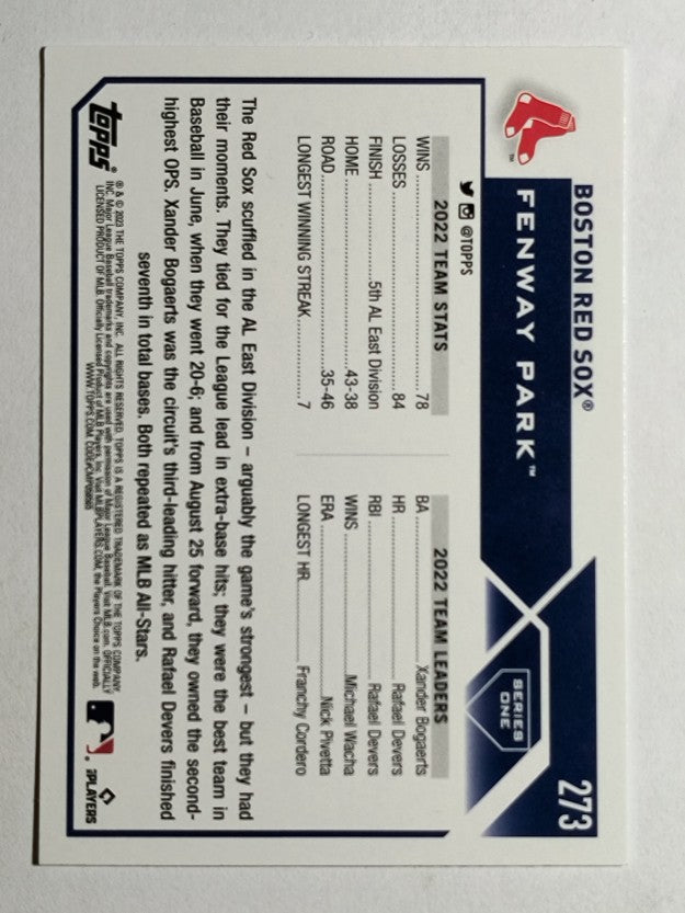 2023 Topps #273 Boston Red Sox TC