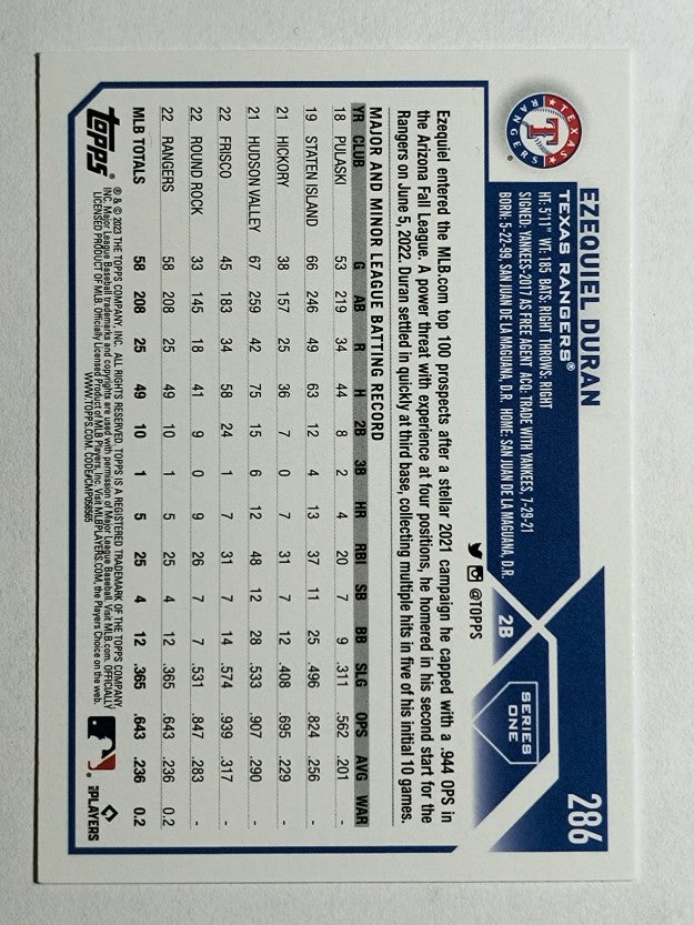 2023 Topps #286 Ezequiel Duran RC
