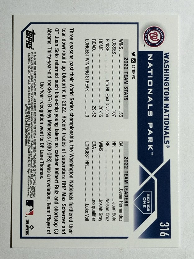 2023 Topps #316 Washington Nationals TC