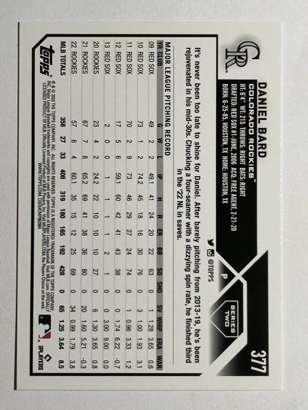 2023 Topps #377 Daniel Bard
