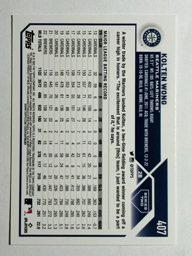 2023 Topps #407 Kolten Wong