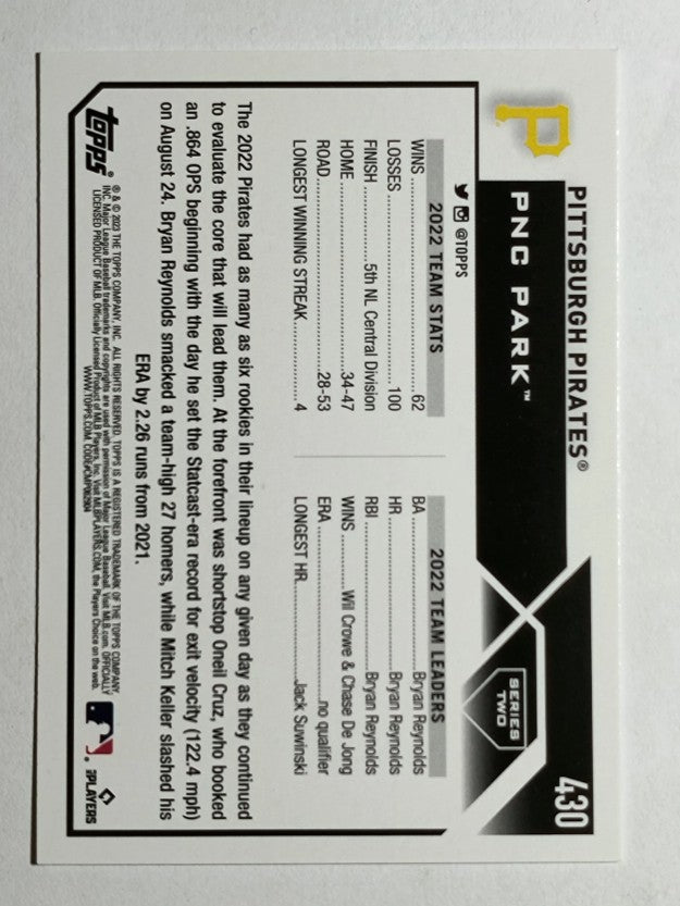 2023 Topps #430 Pittsburgh Pirates TC