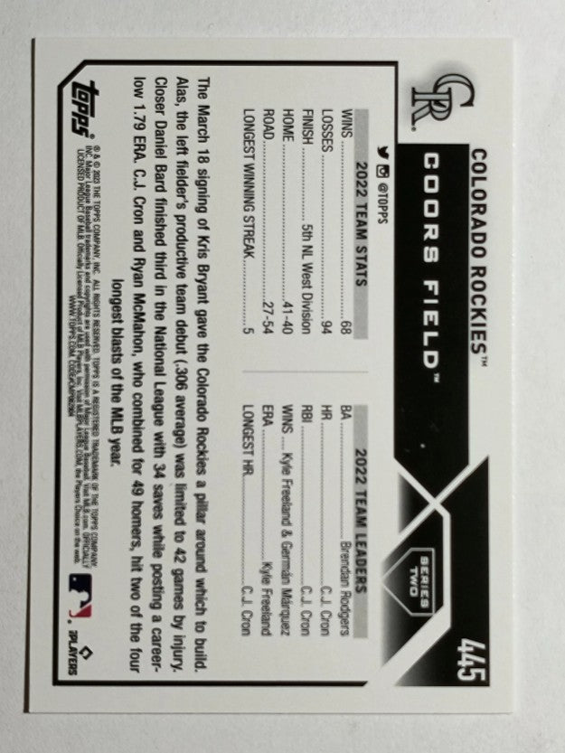 2023 Topps #445 Colorado Rockies TC