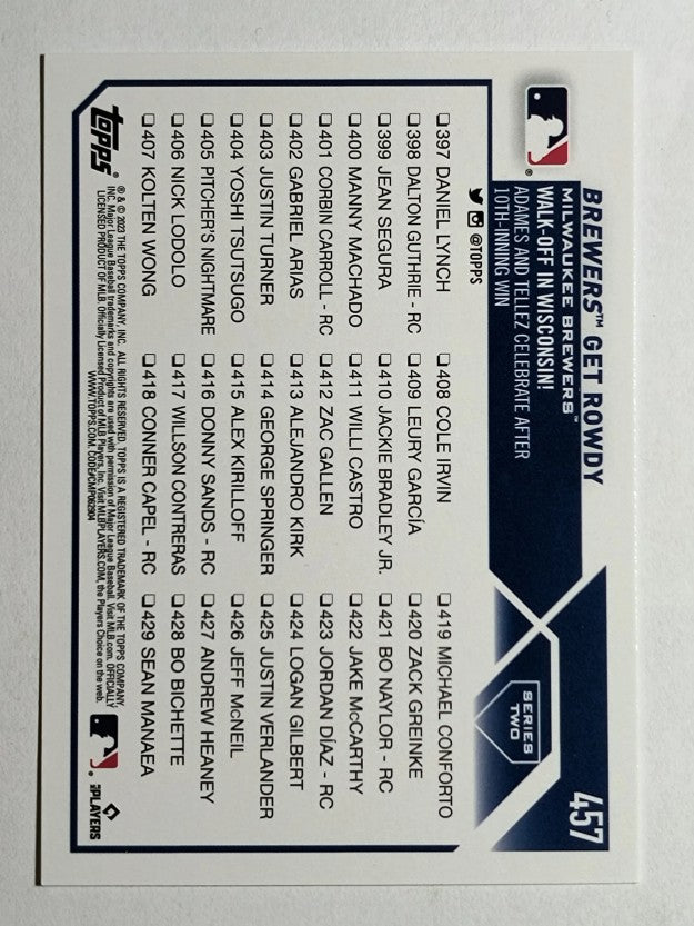 2023 Topps #457 Rowdy Tellez/Willy Adames CC