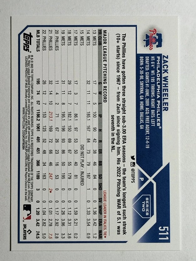 2023 Topps #511 Zack Wheeler