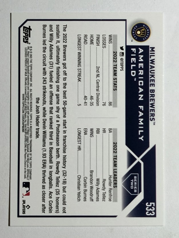 2023 Topps #533 Milwaukee Brewers TC
