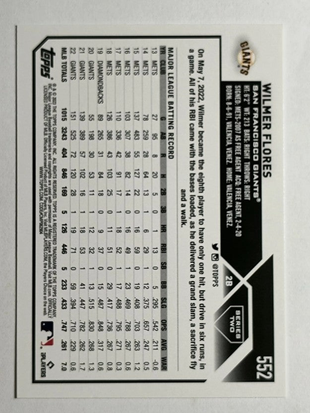 2023 Topps #552 Wilmer Flores