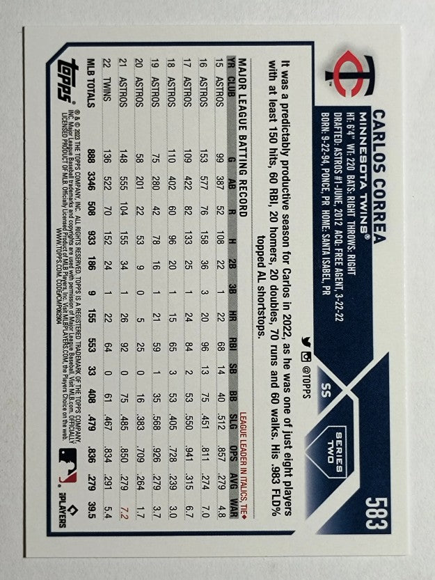2023 Topps #583 Carlos Correa