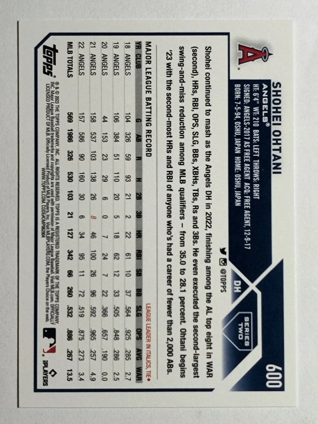 2023 Topps #600 Shohei Ohtani