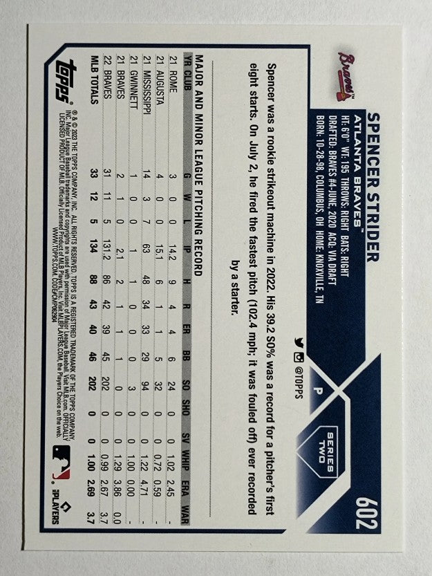 2023 Topps #602 Spencer Strider