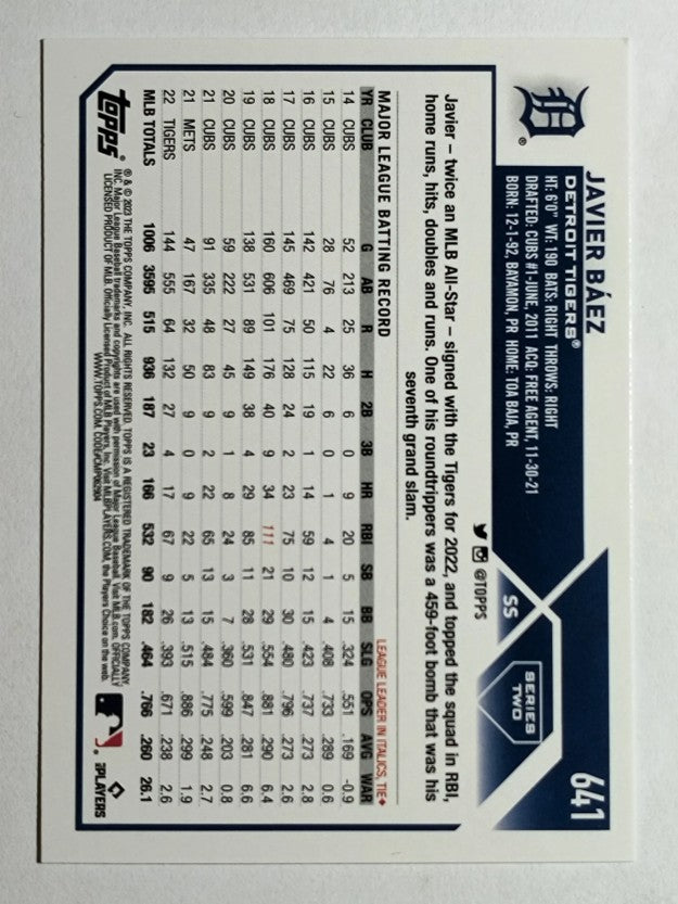 2023 Topps #641 Javier Baez