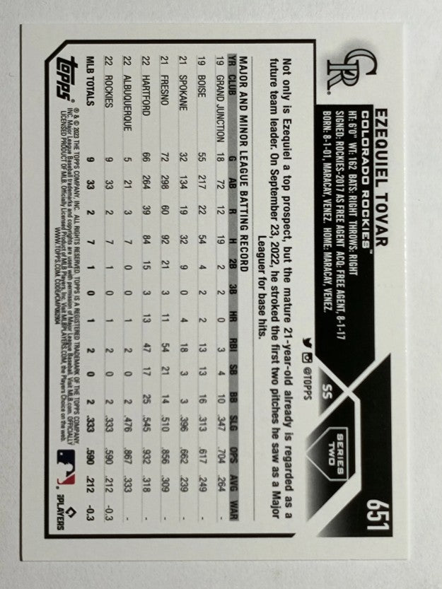 2023 Topps #651 Ezequiel Tovar RC