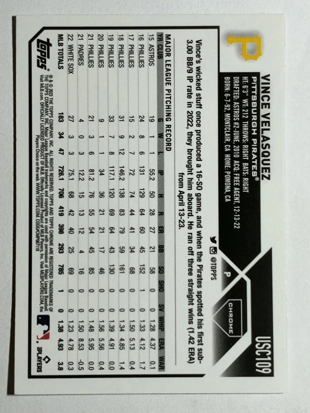 2023 Topps Chrome Update #USC109 Vince Velasquez