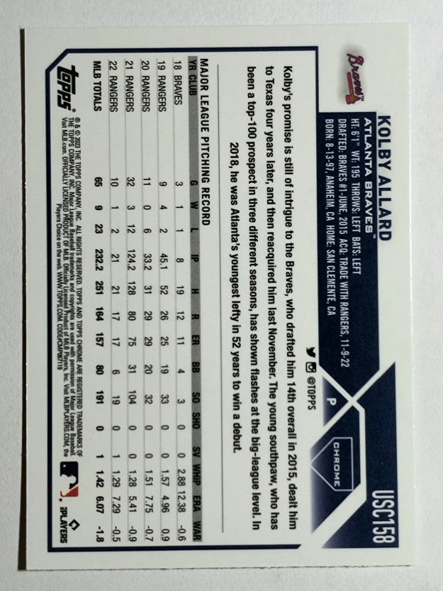 2023 Topps Chrome Update #USC158 Kolby Allard
