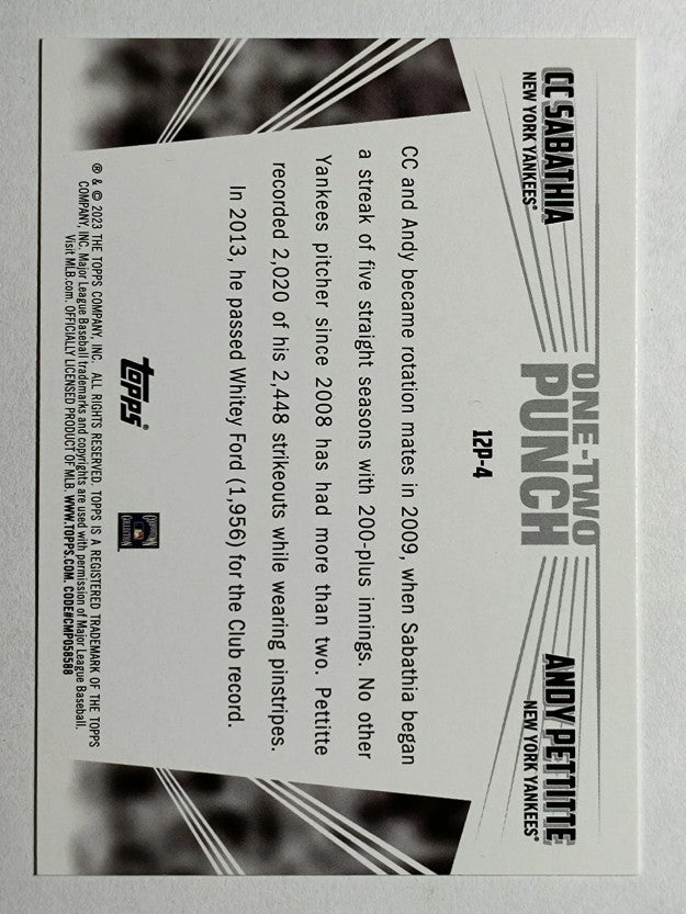 2023 Topps One Two Punch #12P4 Andy Pettitte/CC Sabathia