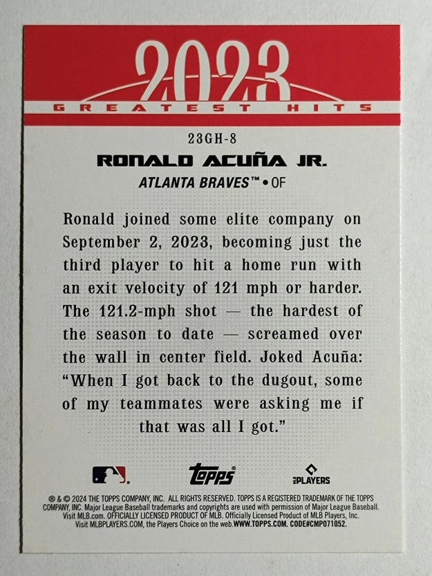 2024 Topps '23 Greatest Hits #23GH8 Ronald Acuna Jr.