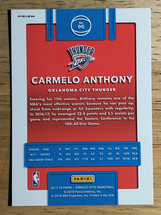 2017-18 Donruss Optic Blue Velocity #96 Carmelo Anthony