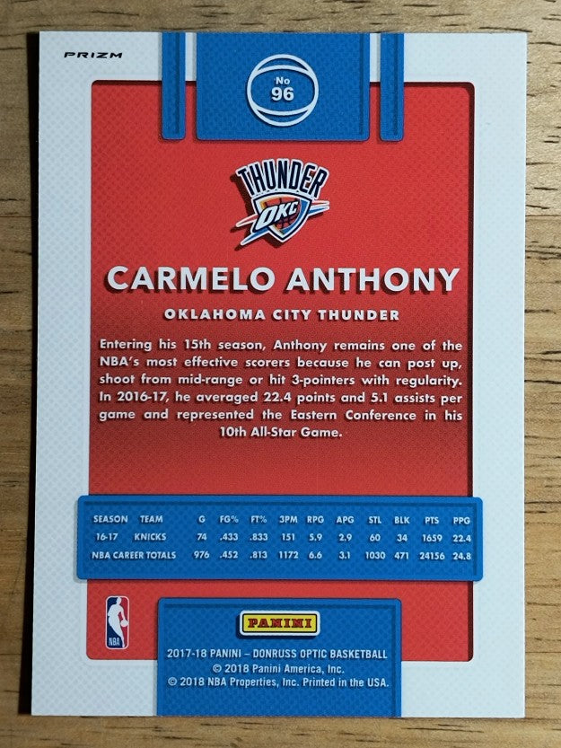 2017-18 Donruss Optic Blue Velocity #96 Carmelo Anthony