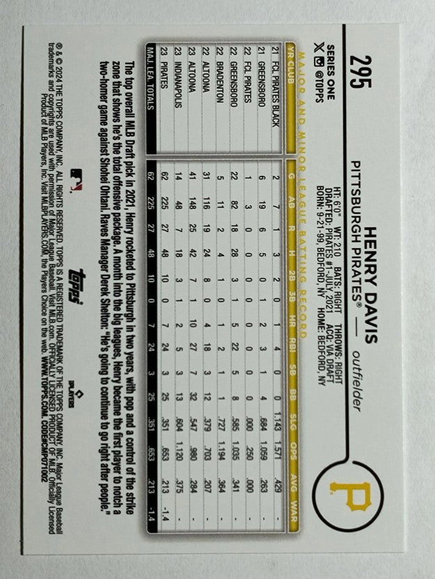 2024 Topps #295 Henry Davis