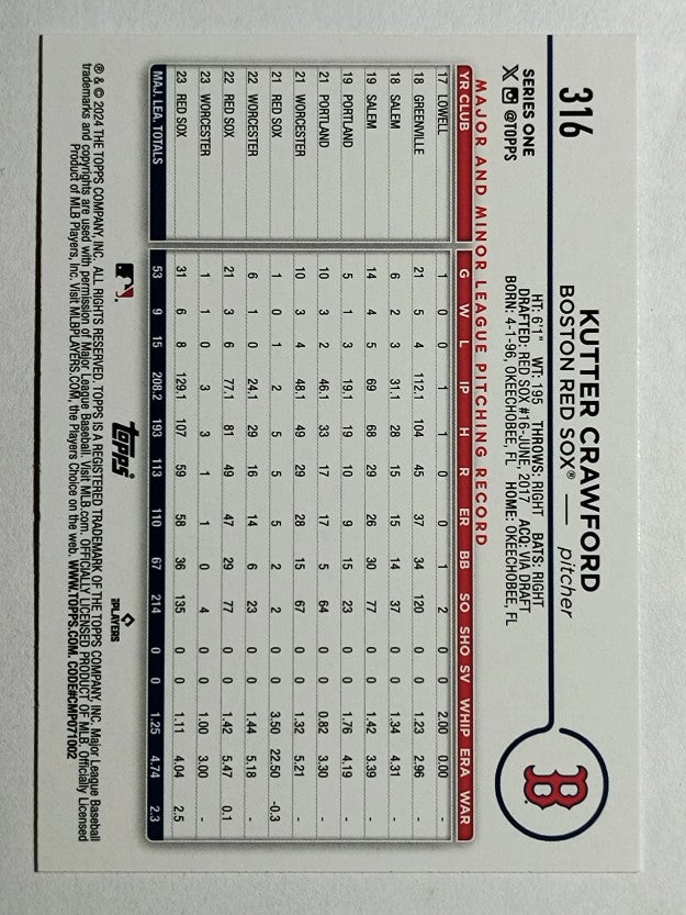2024 Topps #316 Kutter Crawford