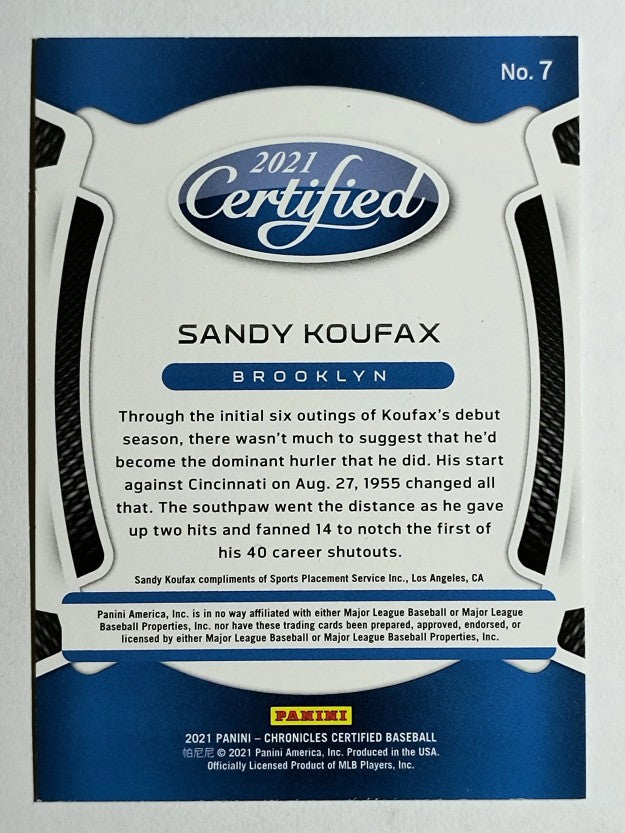 2021 Certified #7 Sandy Koufax
