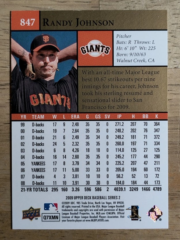 2009 Upper Deck #847 Randy Johnson