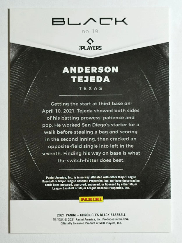 2021 Panini Black #19 Anderson Tejeda RC