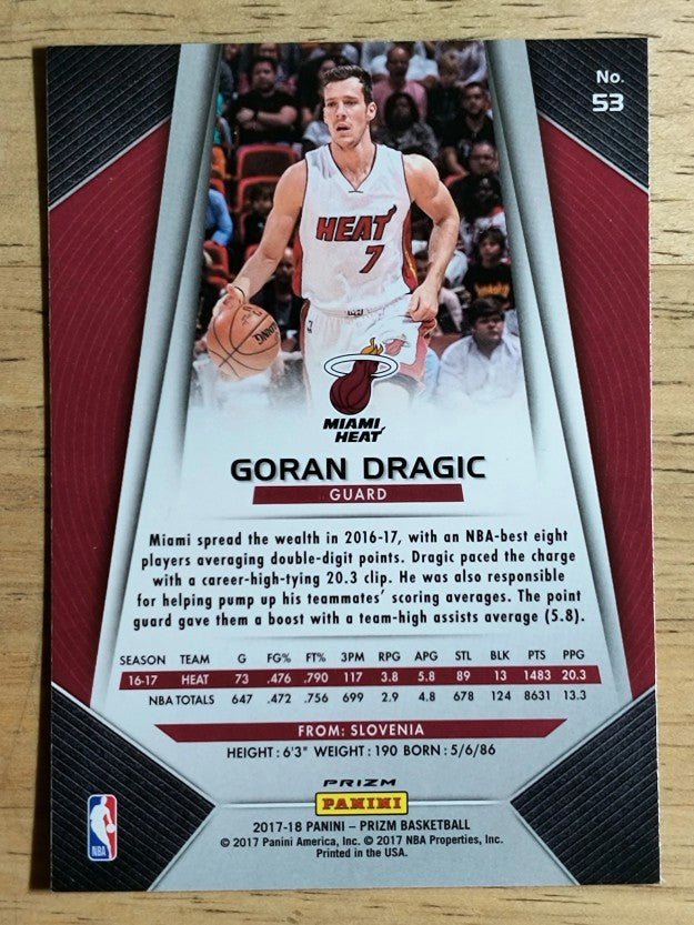 2017-18 Panini Prizm Prizms Red White and Blue #53 Goran Dragic