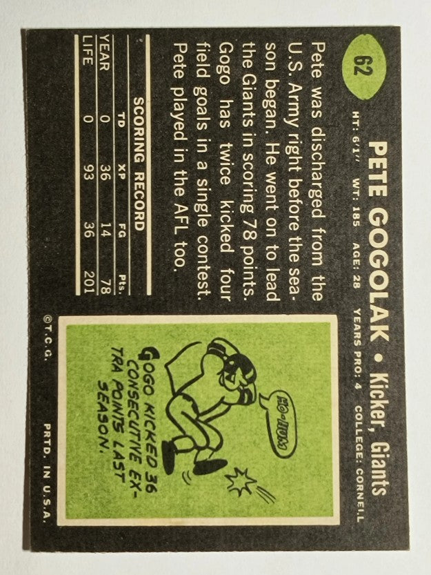 1969 Topps #62 Pete Gogolak (EXMT)