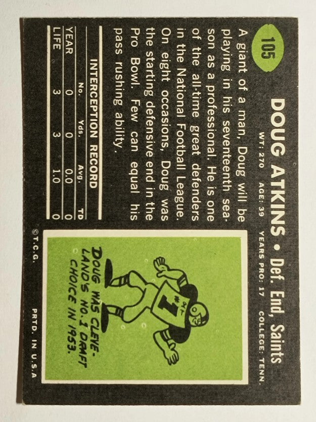 1969 Topps #105 Doug Atkins (EX)