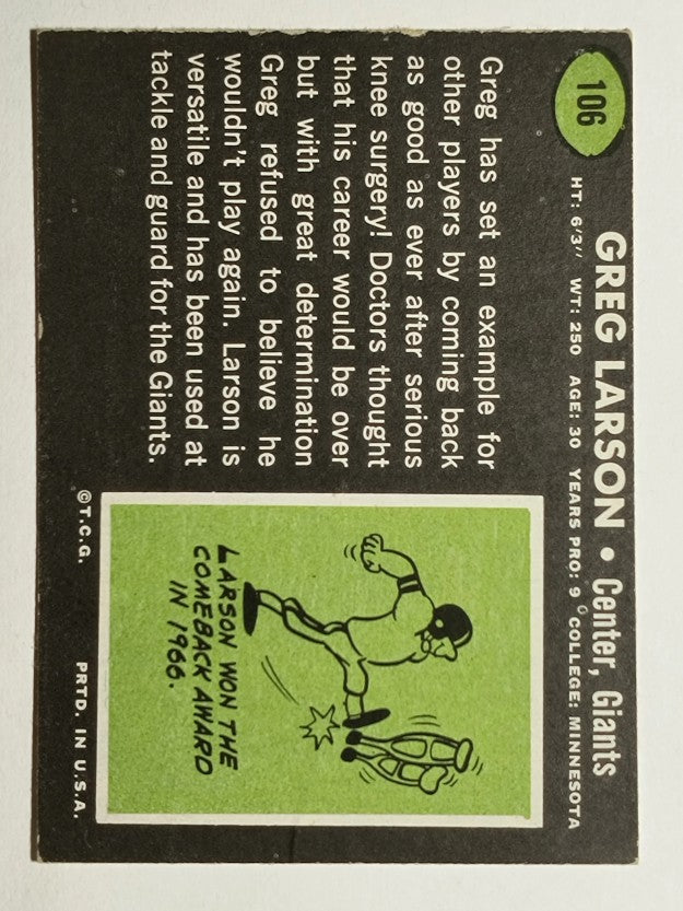 1969 Topps #106 Greg Larson (VGEX)
