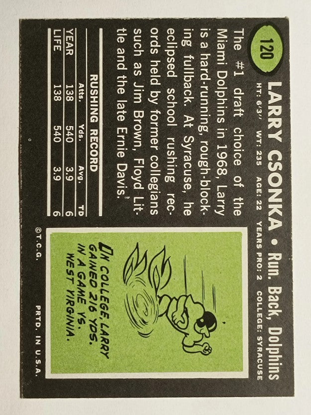 1969 Topps #120 Larry Csonka RC (NM)