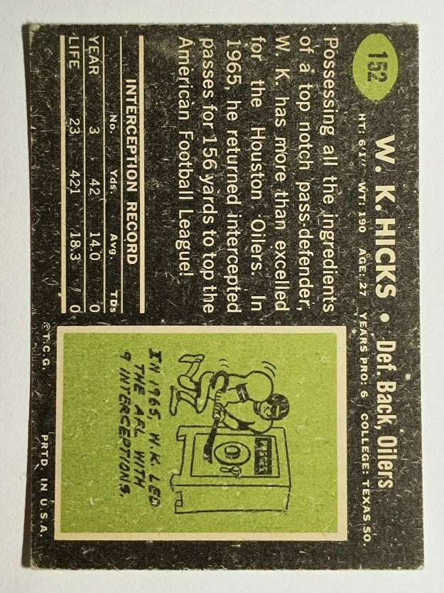 1969 Topps #152 W.K. Hicks (VGEX)