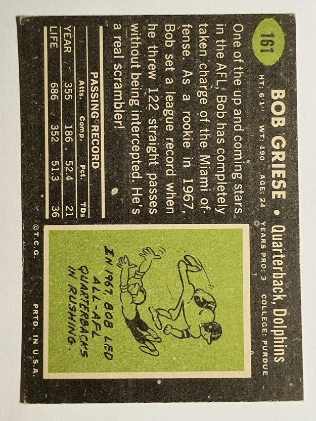1969 Topps #161 Bob Griese (EXMT)