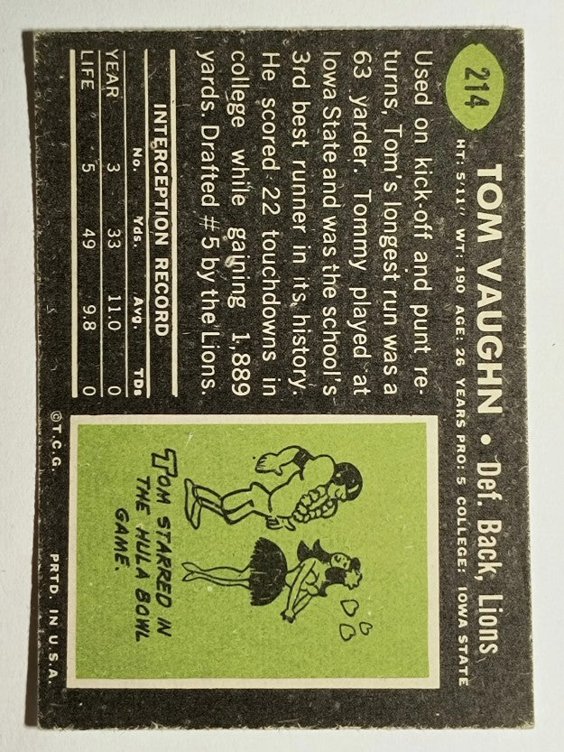 1969 Topps #214 Tom Vaughn RC (EX)