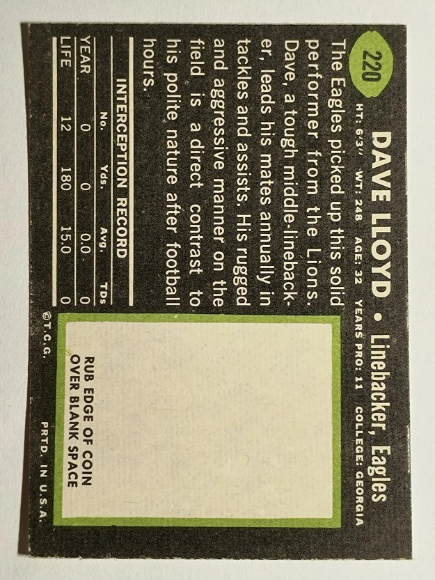 1969 Topps #220 Dave Lloyd (EXMT)