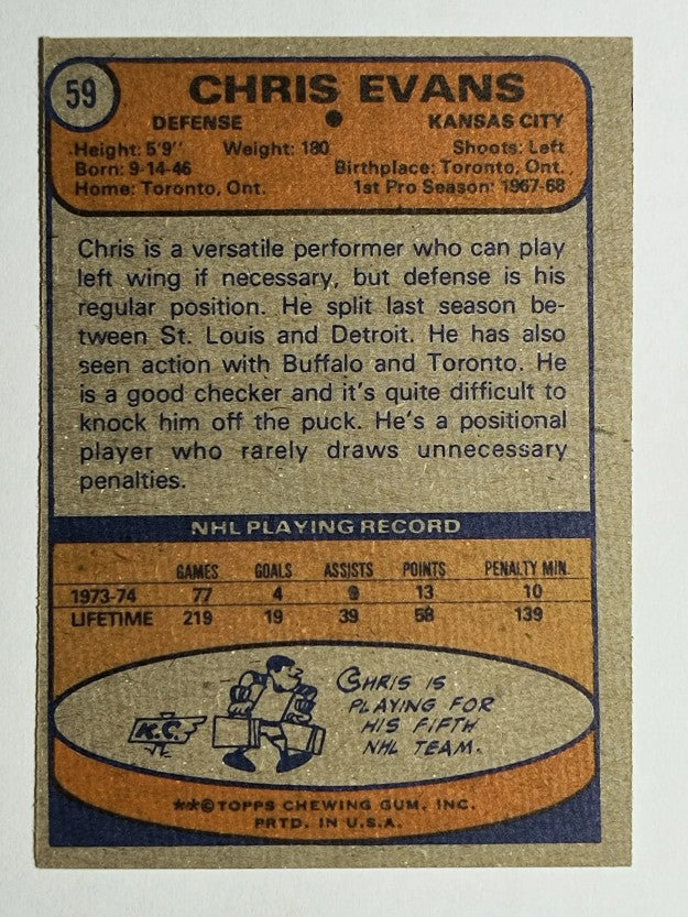 1974-75 Topps #59 Chris Evans (EXMT)
