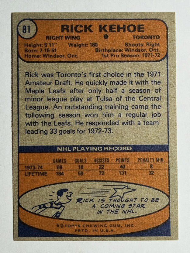 1974-75 Topps #81 Rick Kehoe (NMMT)