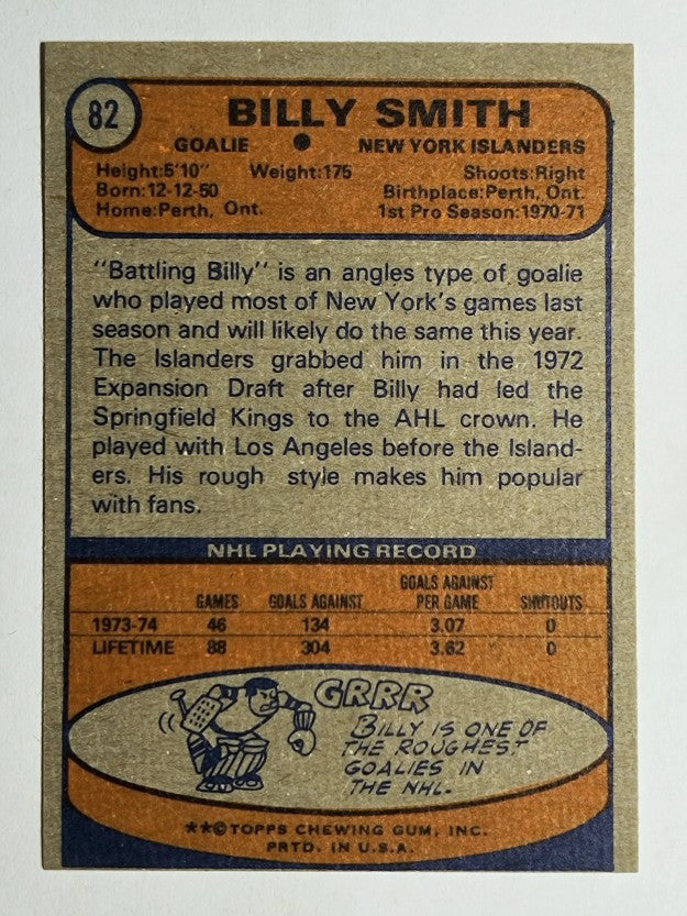 1974-75 Topps #82 Billy Smith (NM)